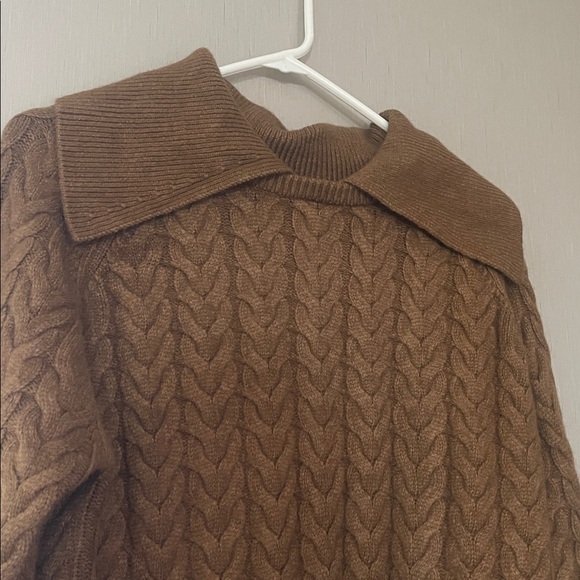 MANGO medium Women's Lapel Collar Braided Sweater MNG caramel brown - Picture 6 of 10